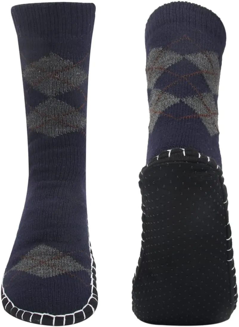 Vihir Men's Slipper Socks With Suede Non Slip Sole -Winter Knitted Home Warm Floor Indoor Stocking House