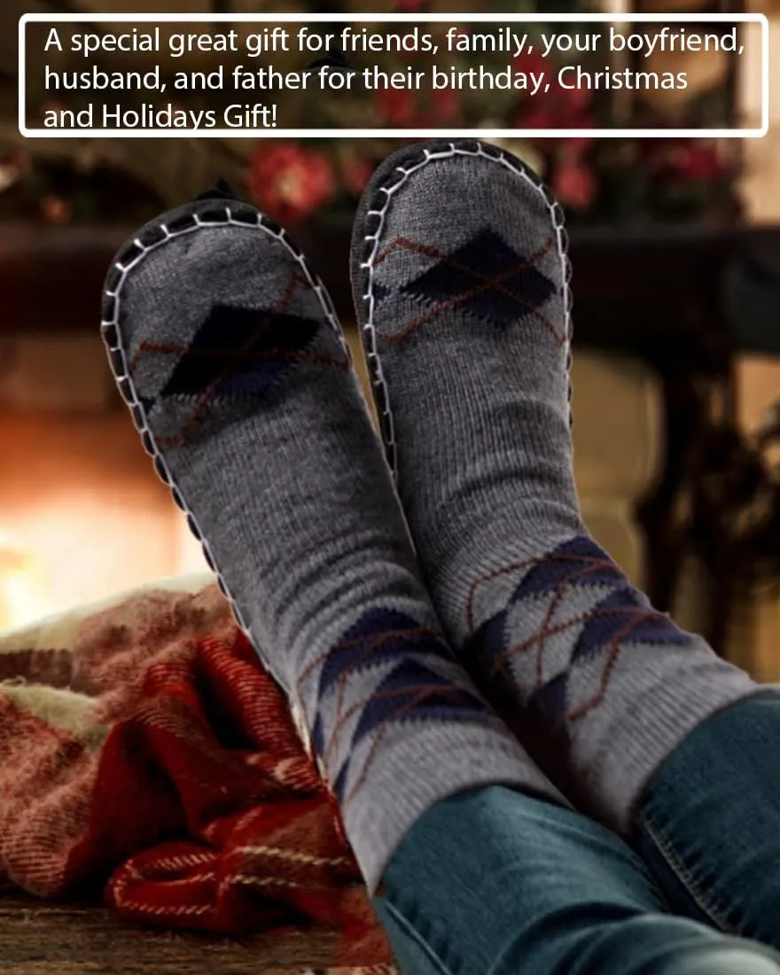 Vihir Men's Slipper Socks With Suede Non Slip Sole -Winter Knitted Home Warm Floor Indoor Stocking House