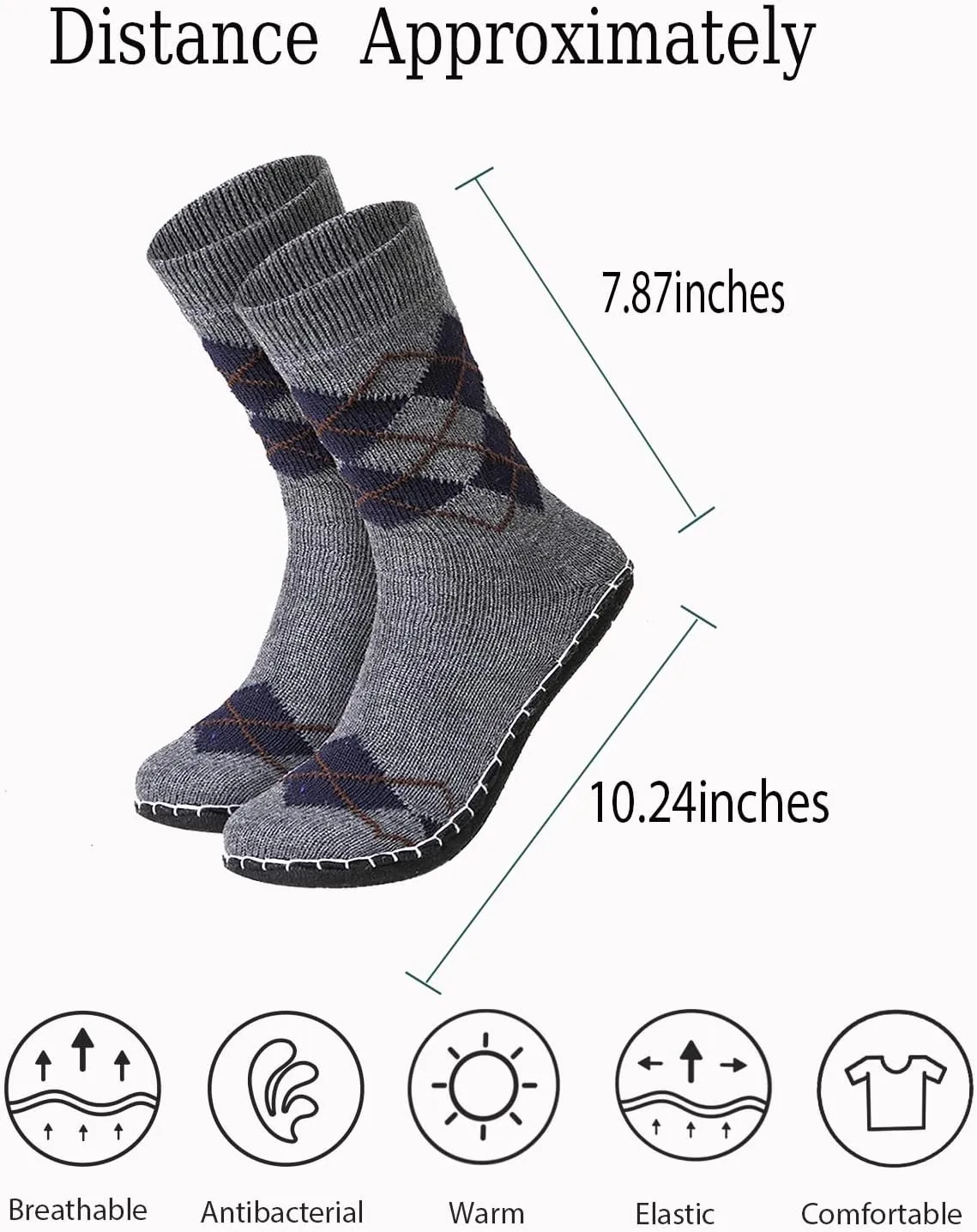 Vihir Men's Slipper Socks With Suede Non Slip Sole -Winter Knitted Home Warm Floor Indoor Stocking House