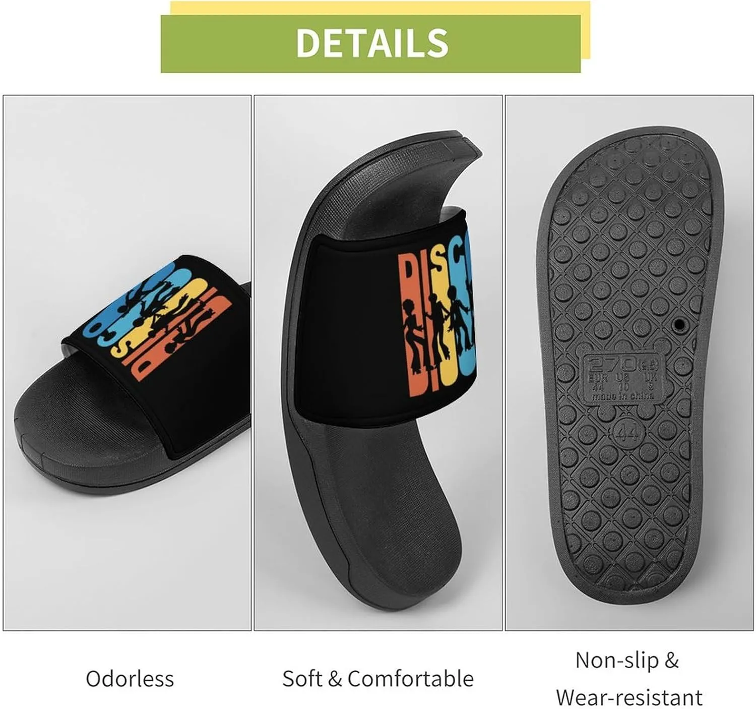 Vintage 1970's Disco House Slippers for Women Men Shower Slides Bathroom Sandals