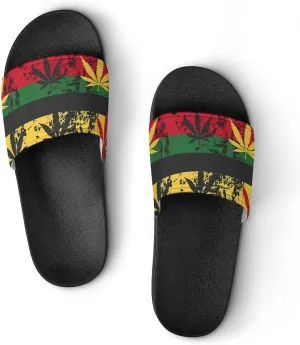 Vintage Rasta Flag Weed Slippers for Women Men Anti-Slip Shower Slides Open Toe Slippers for Home Outdoor Beach