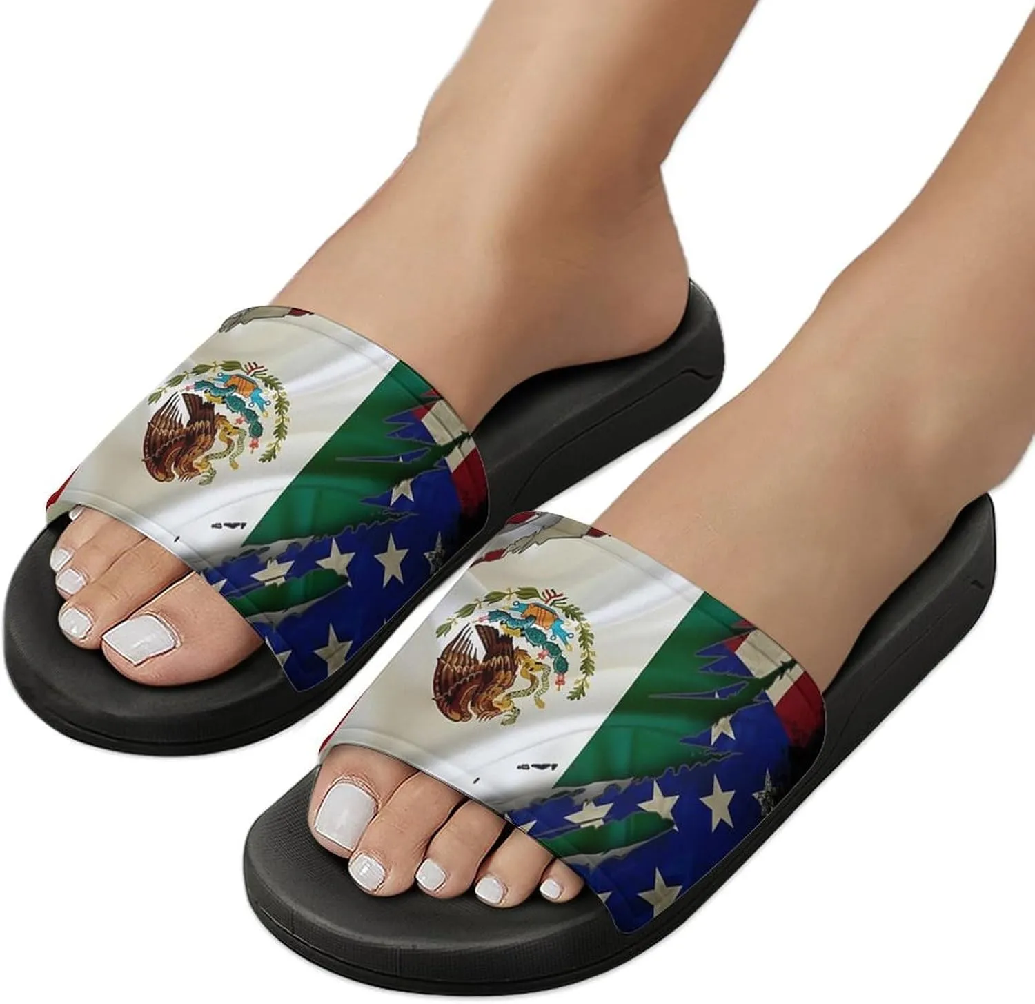 Vintage U.S.A. Mexico Flag House Slippers for Women Men Shower Slides Bathroom Sandals