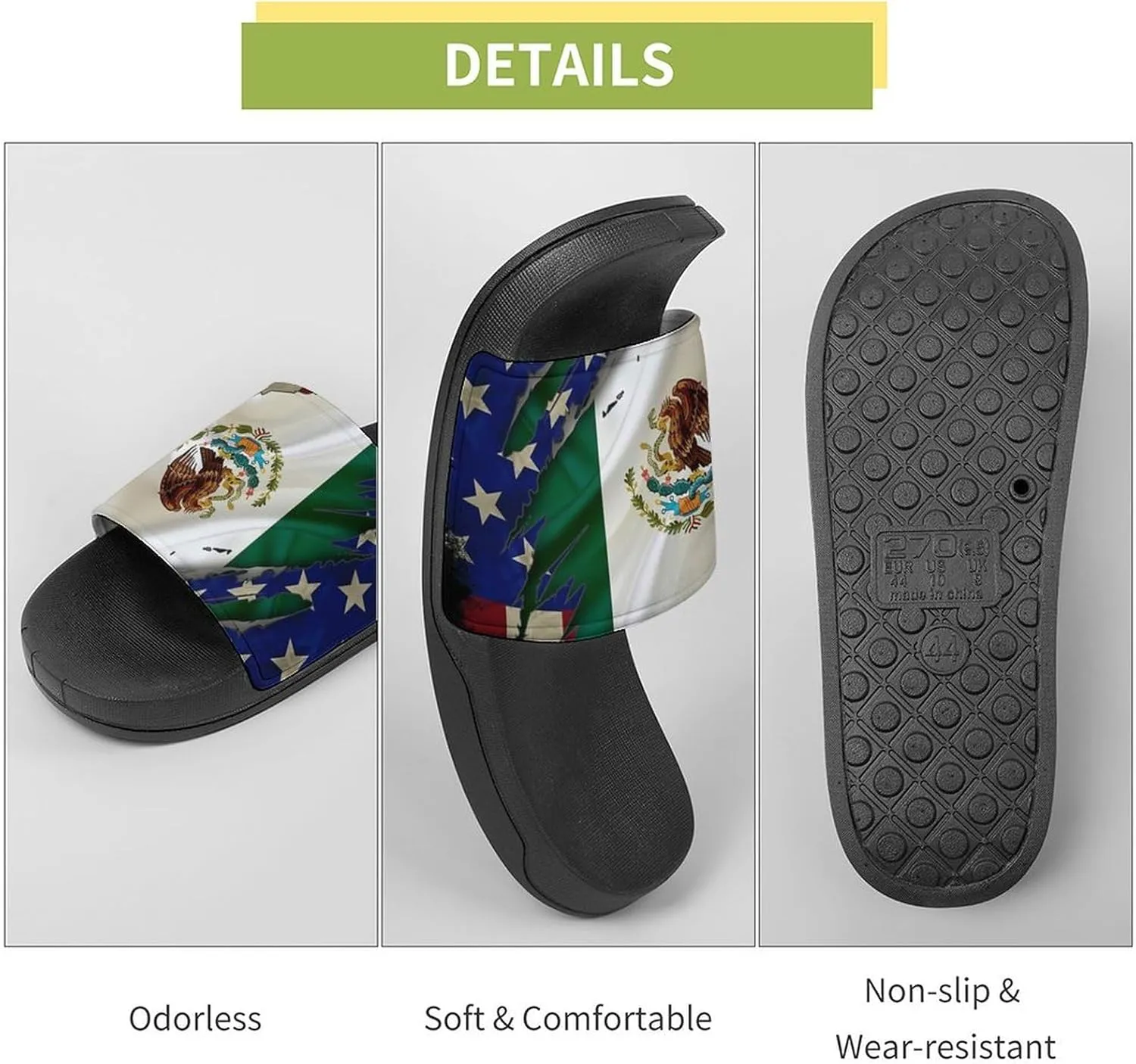 Vintage U.S.A. Mexico Flag House Slippers for Women Men Shower Slides Bathroom Sandals