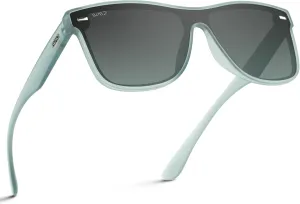 WearMe Pro - Polarized Full Mirror Flat Lens Square Modern Sunglasses (Frosted Sky/Gradient Grey Sky Lens)