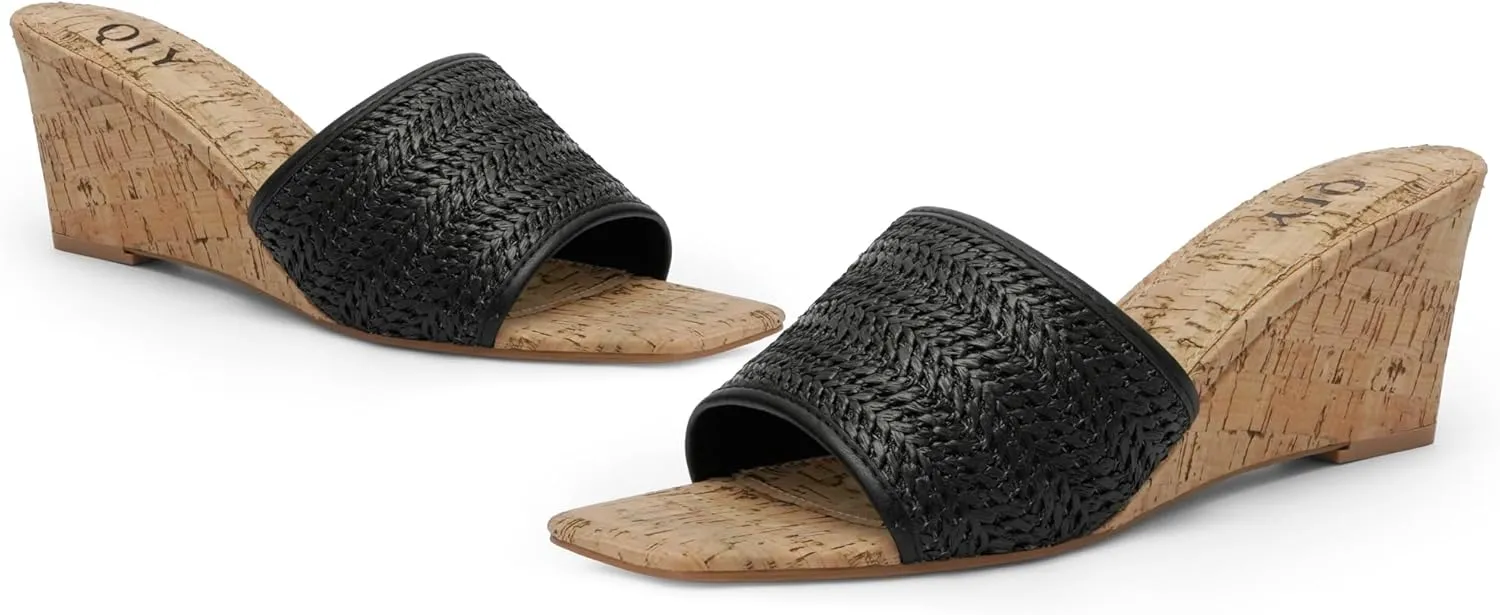 Wedge Sandals for Women Open Toe Wedge Heels for Women Square Toe Wedge Mules