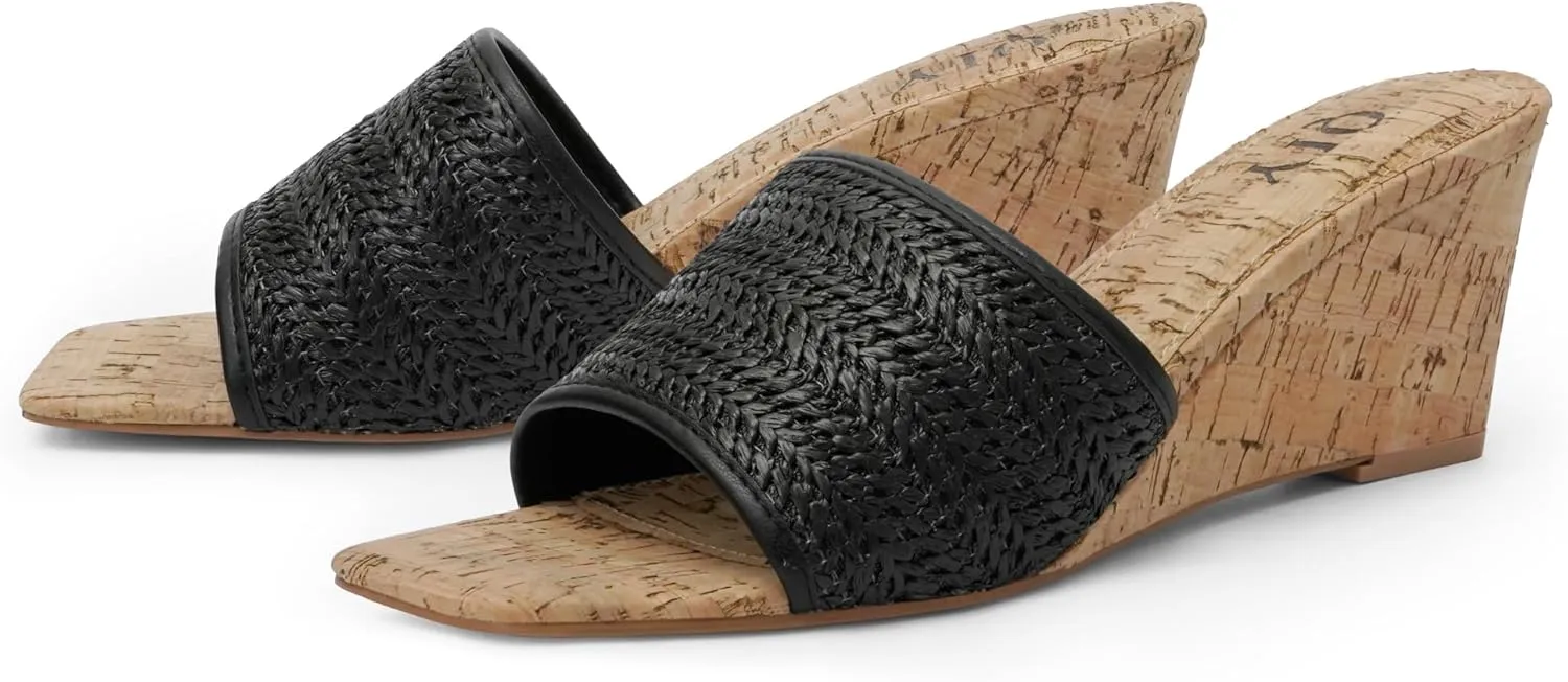 Wedge Sandals for Women Open Toe Wedge Heels for Women Square Toe Wedge Mules