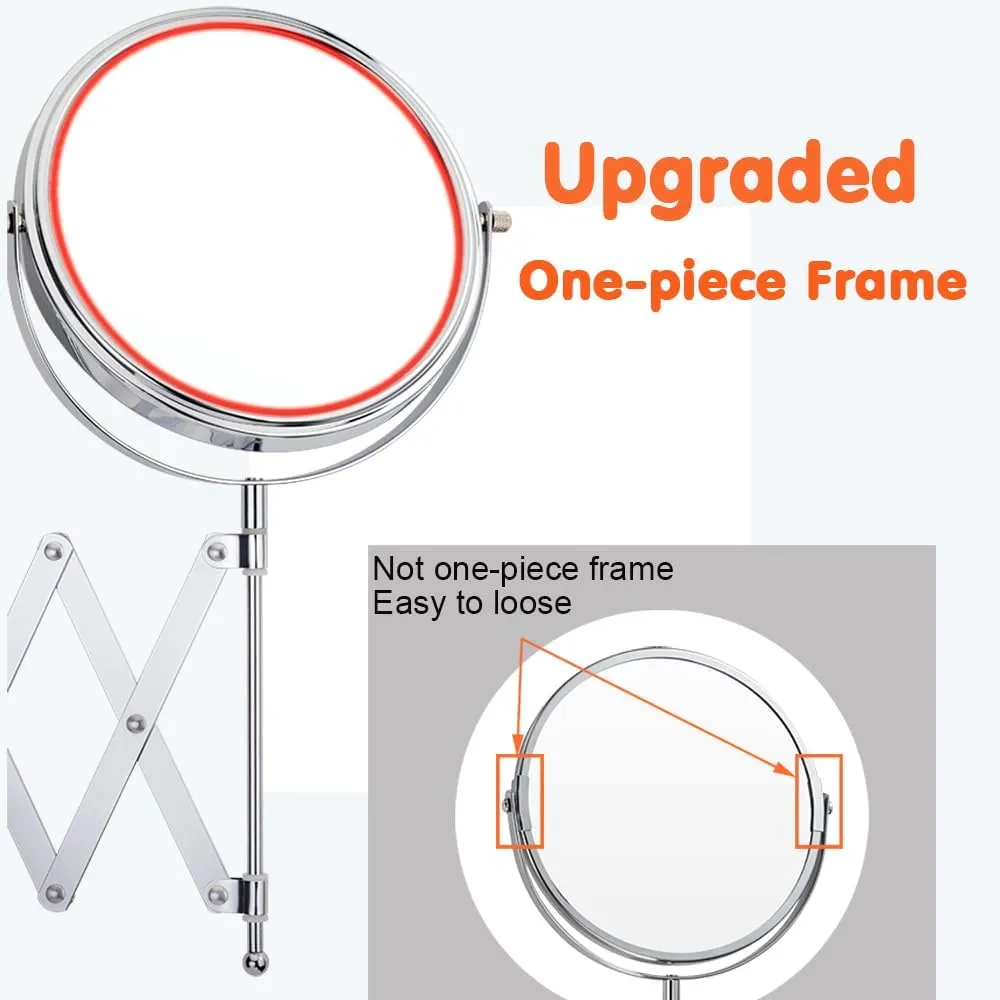 WELLLINK Extendable Wall-Mounted Makeup Mirror, 7 Inch High-Definition, Anti-Distortion Dual-Sided Lens, 1X 7X Magnification, Space-Saving Design, Chrome Finish for Bathroom, Vanity, Salon