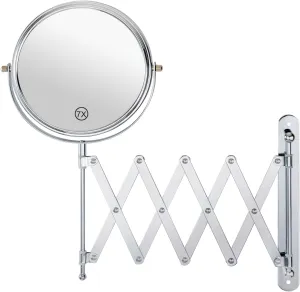 WELLLINK Extendable Wall-Mounted Makeup Mirror, 7 Inch High-Definition, Anti-Distortion Dual-Sided Lens, 1X 7X Magnification, Space-Saving Design, Chrome Finish for Bathroom, Vanity, Salon