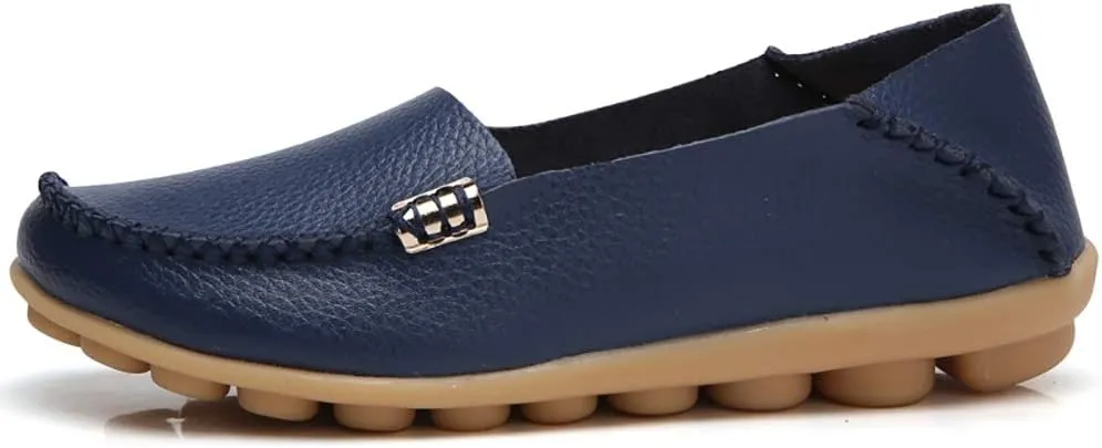 WERWAES Womens Casual Loafers Comfortable Leather Slip on Shoes Fashion Round Toe Moccasins Flats Soft Lightweight Walking Outdoor Loafers