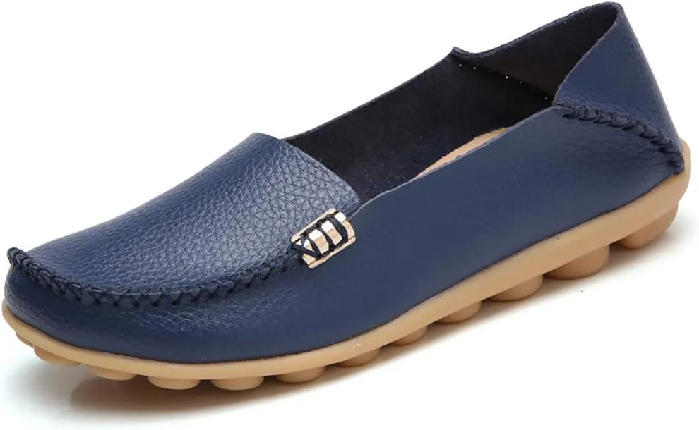 WERWAES Womens Casual Loafers Comfortable Leather Slip on Shoes Fashion Round Toe Moccasins Flats Soft Lightweight Walking Outdoor Loafers