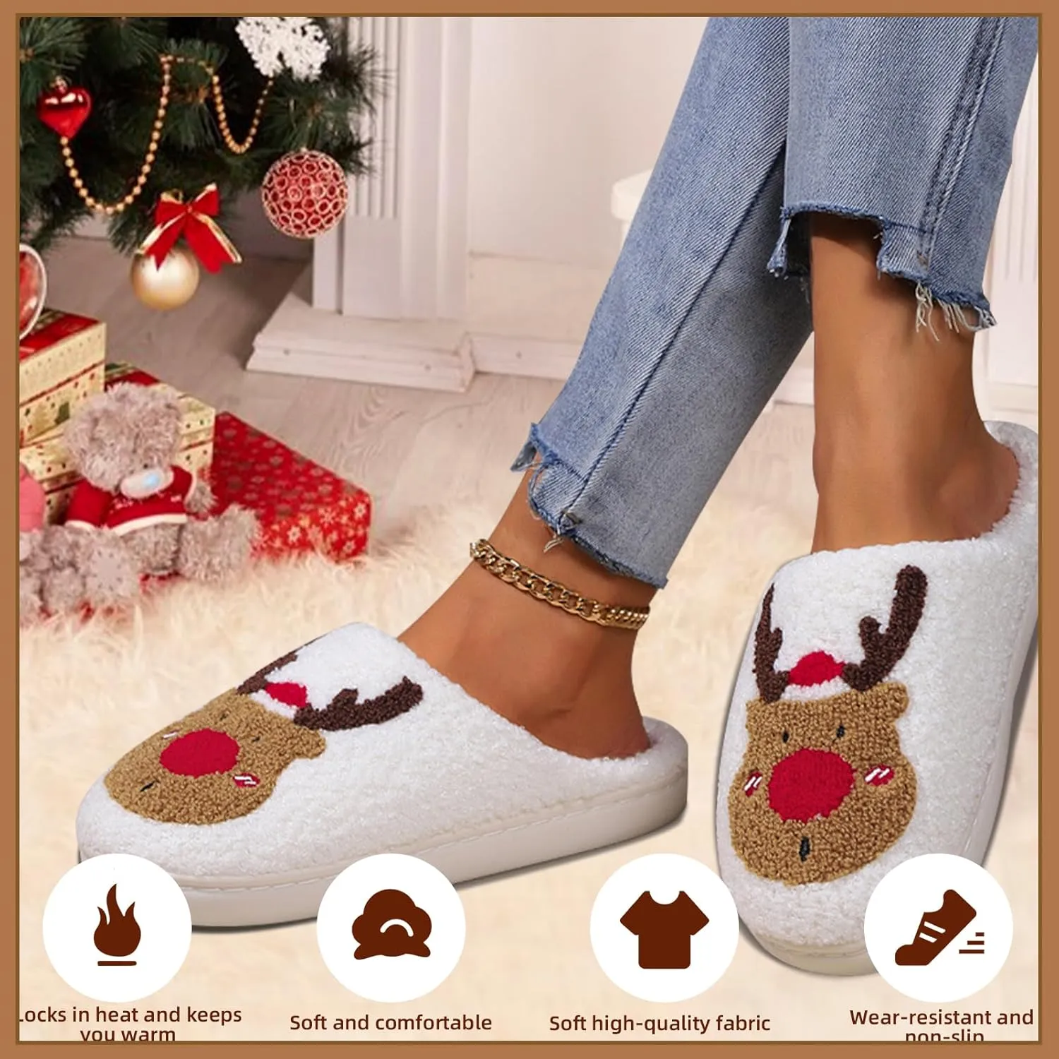 White Ghost Women's Halloween Fuzzy Warm Spooky Cute Fall House Slippers for Men - Outdoor & Indoor