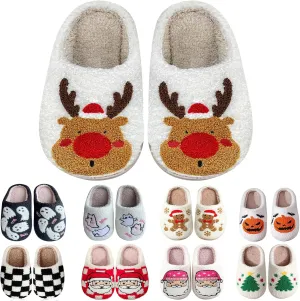 White Ghost Women's Halloween Fuzzy Warm Spooky Cute Fall House Slippers for Men - Outdoor & Indoor