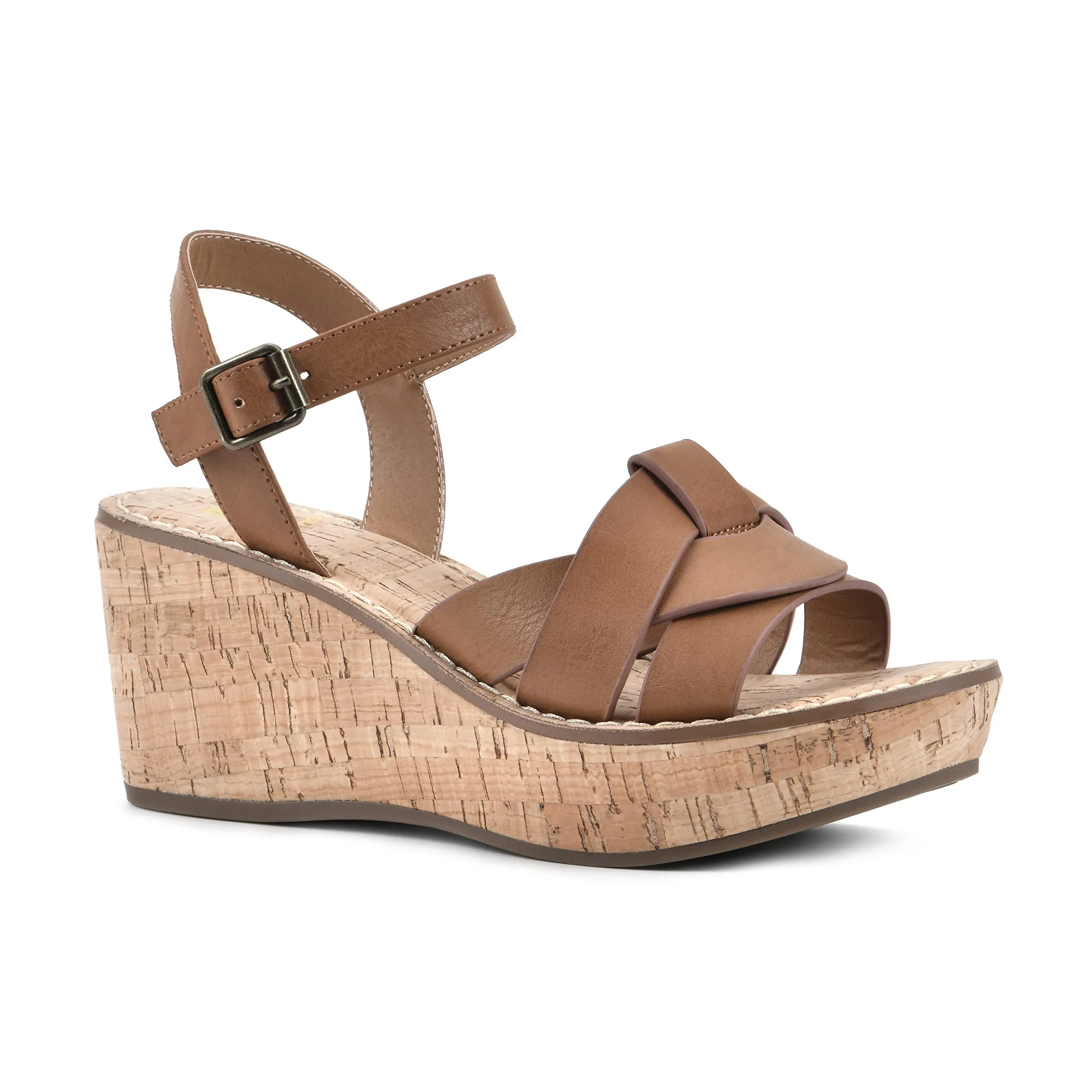 WHITE MOUNTAIN Shoes Simple Women's Platform Wedge Sandal, Tan/Burn/Smooth, 7 M