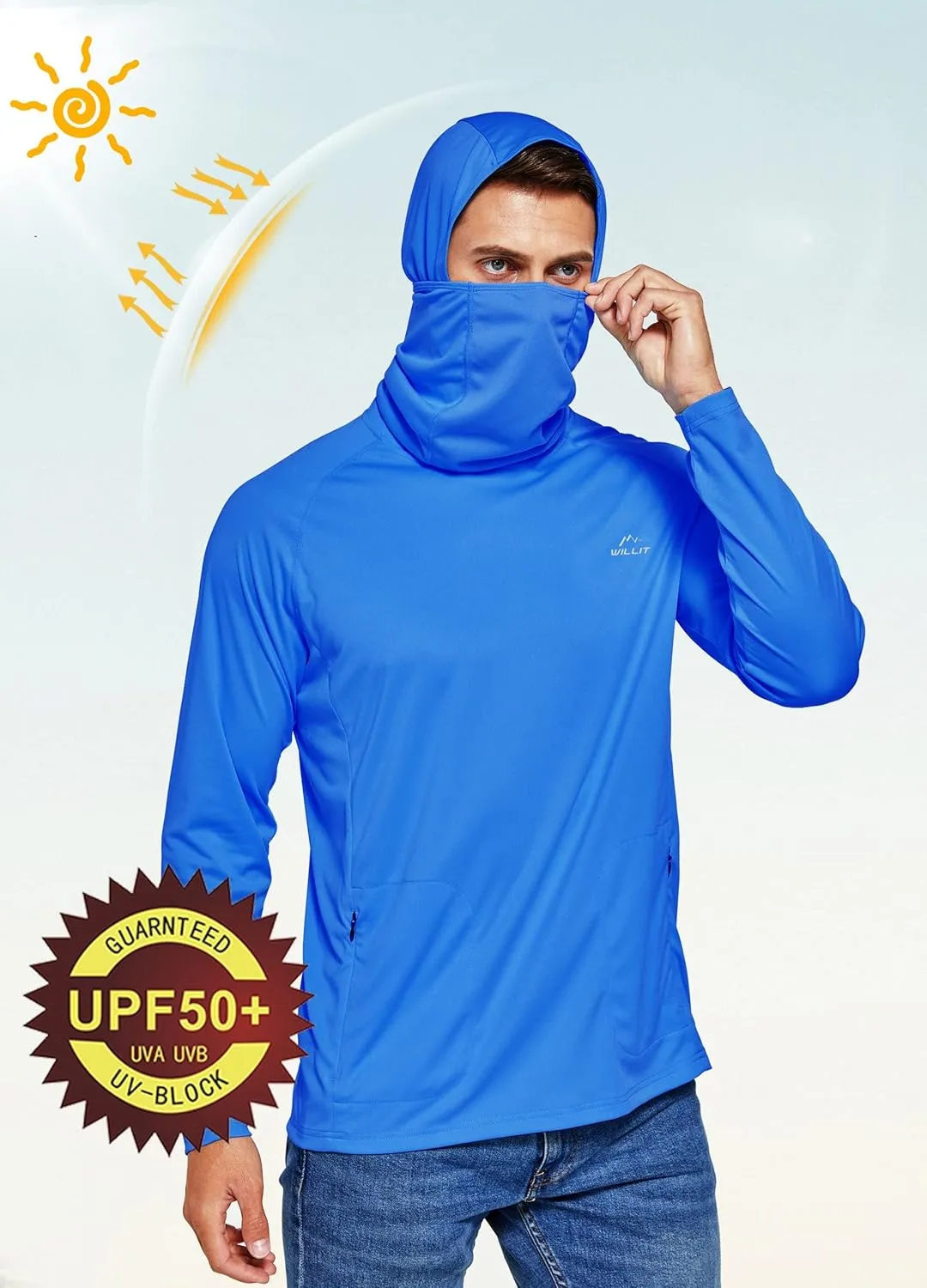 Willit Men's Sun Protection Hoodie UPF 50  Fishing Hiking Shirt Long Sleeve SPF UV Shirt Rash Guard Lightweight