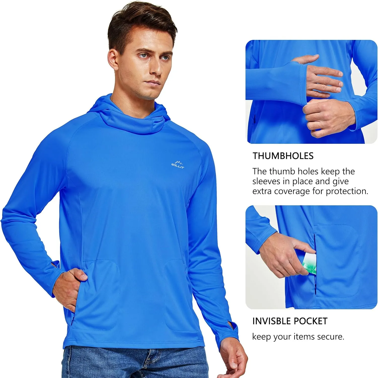 Willit Men's Sun Protection Hoodie UPF 50  Fishing Hiking Shirt Long Sleeve SPF UV Shirt Rash Guard Lightweight