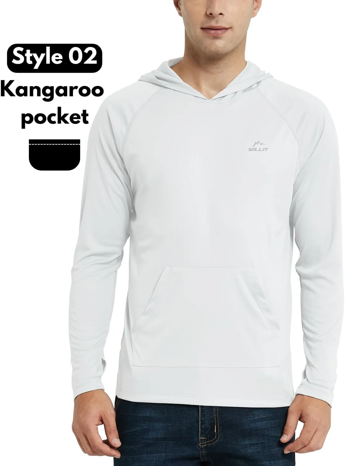 Willit Men's UPF 50  Sun Protection Hoodie Shirt Long Sleeve Rash Guard Fishing SPF Outdoor UV Shirt Lightweight Pocket