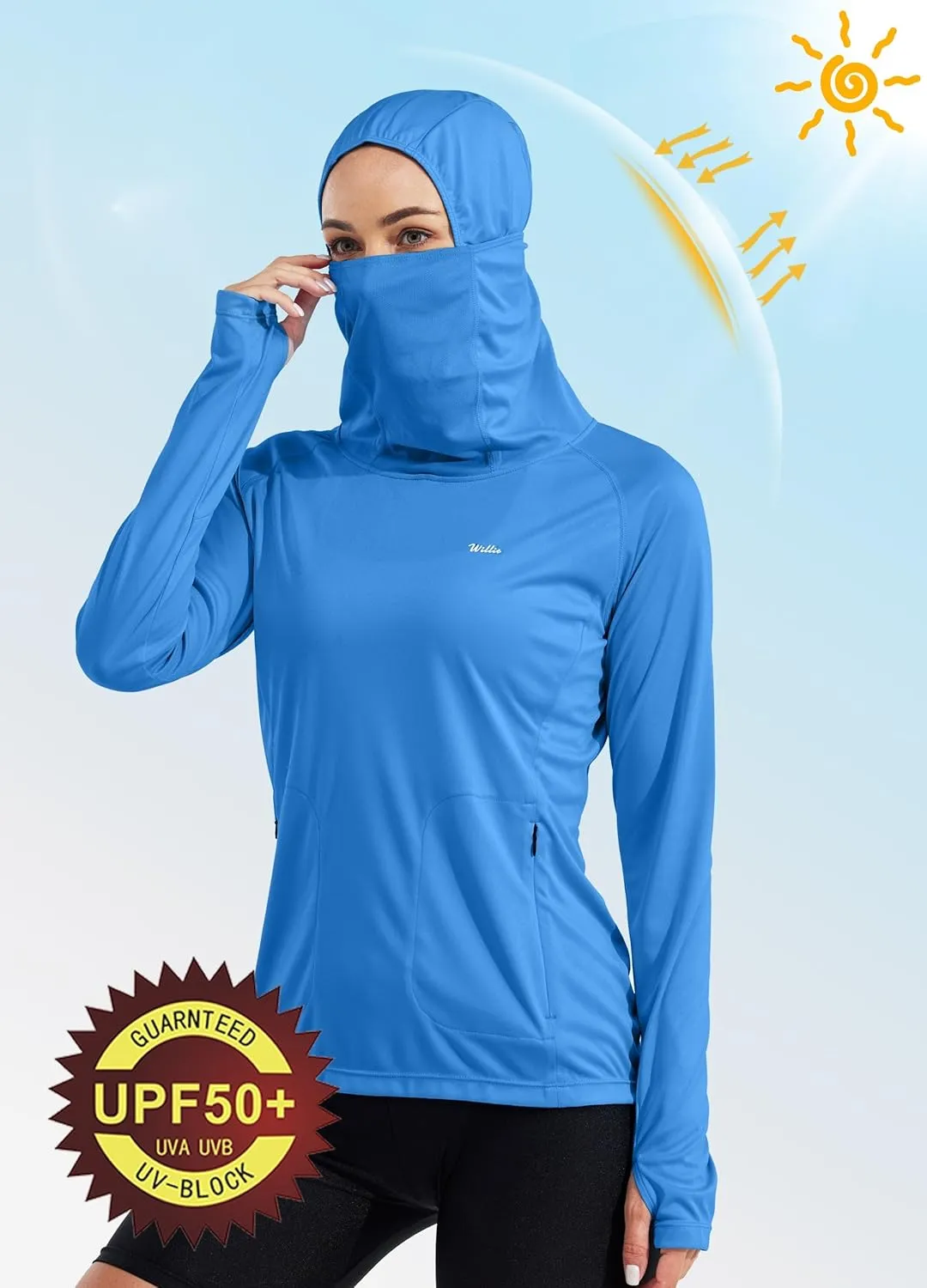 Willit Women's Sun Protection Hoodie UPF 50  Fishing Hiking Shirt Long Sleeve SPF Shirt with Face Mask Lightweight