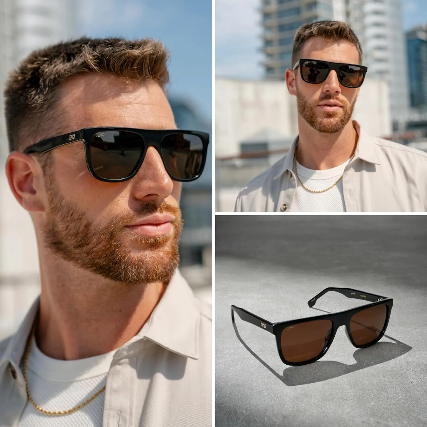 WMP Eyewear - Men's Bold Flat-Top Square Sunglasses, Polarized Lenses, 100% UV Protection, Lightweight & Durable