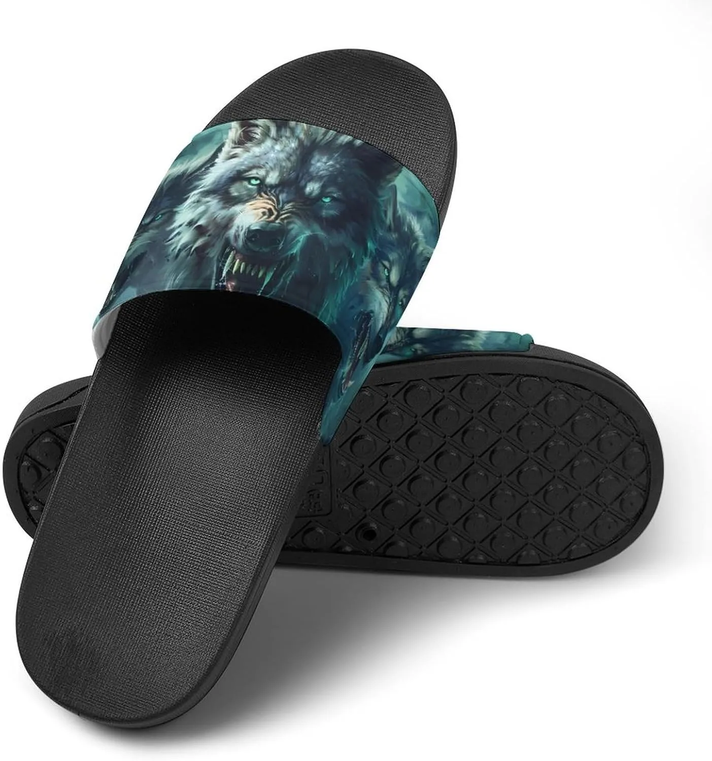 Wolf Slippers for Women Men Anti-Slip Shower Slides Open Toe Slippers for Home Outdoor Beach