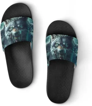 Wolf Slippers for Women Men Anti-Slip Shower Slides Open Toe Slippers for Home Outdoor Beach