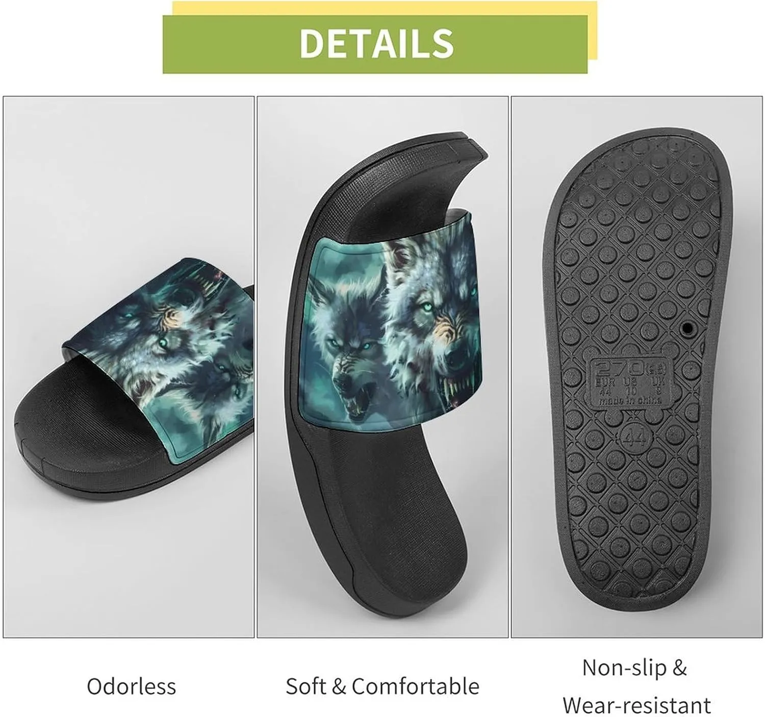 Wolf Slippers for Women Men Anti-Slip Shower Slides Open Toe Slippers for Home Outdoor Beach