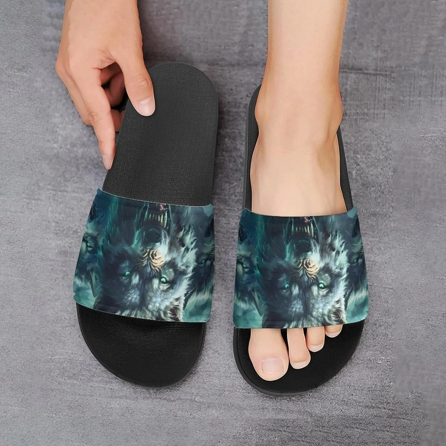 Wolf Slippers for Women Men Anti-Slip Shower Slides Open Toe Slippers for Home Outdoor Beach