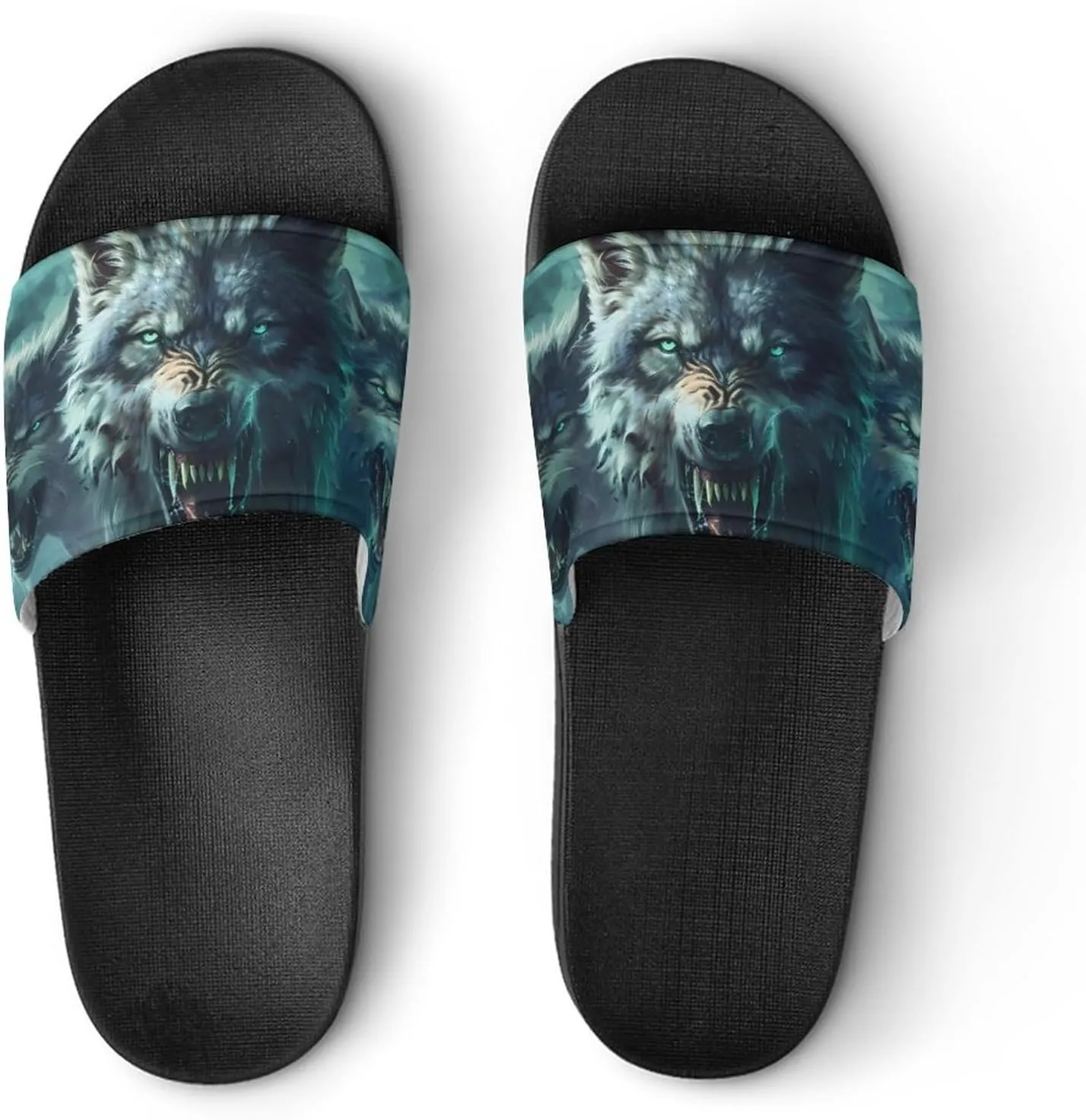 Wolf Slippers for Women Men Anti-Slip Shower Slides Open Toe Slippers for Home Outdoor Beach