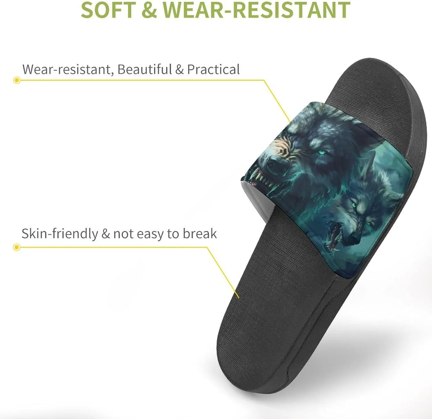 Wolf Slippers for Women Men Anti-Slip Shower Slides Open Toe Slippers for Home Outdoor Beach