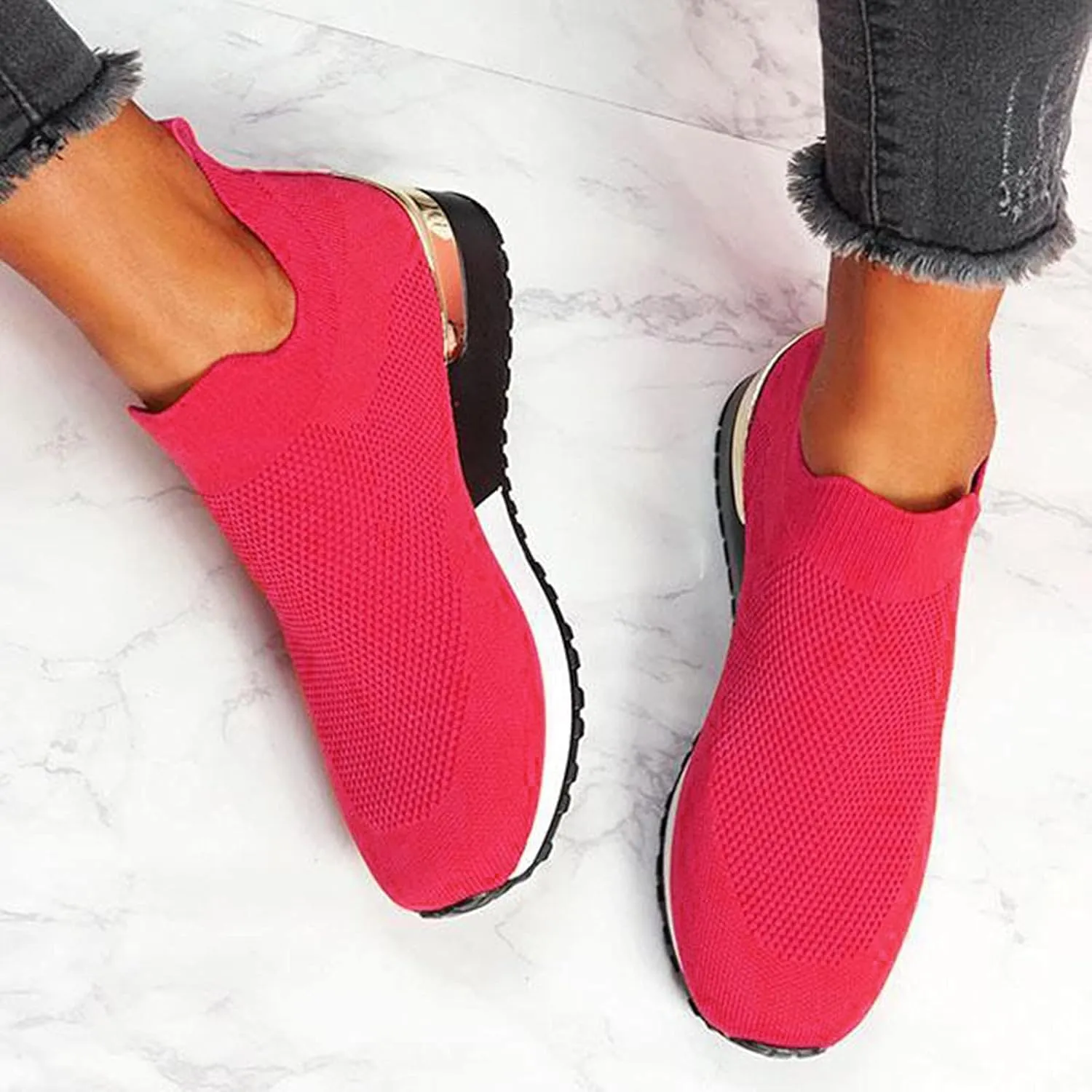 Women Elastic Slip On Sneakers Casual Walking Shoes Lightweight Canvas Comfortable Flats Non Slip Breathable Loafers