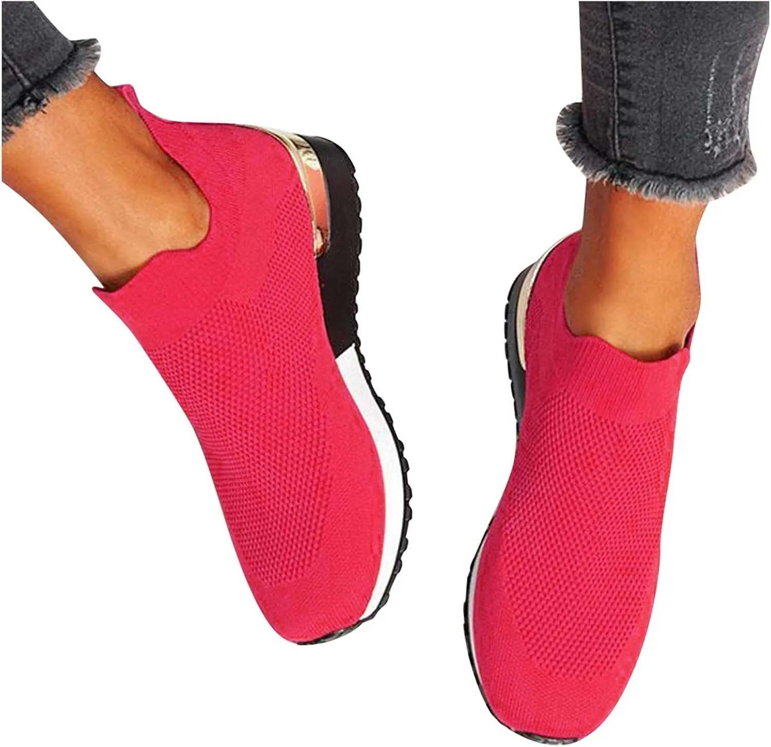 Women Elastic Slip On Sneakers Casual Walking Shoes Lightweight Canvas Comfortable Flats Non Slip Breathable Loafers