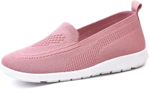 Women Knitted Mesh Slip-on Walking Shoes,Lightweight Arch Support Sneakers Flat Loafers Nurse Shoes