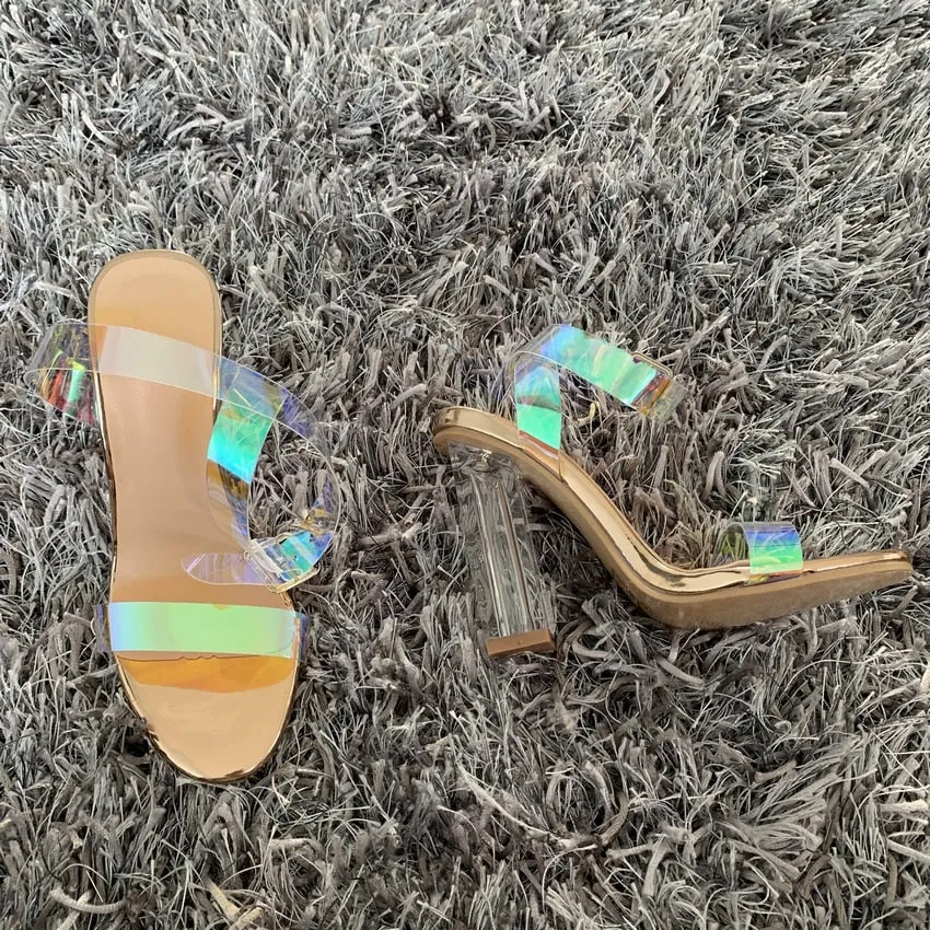 Women Simple Style PVC Clear Transparent Buckle Sandals
