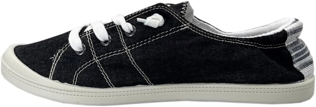 Women Slip-On Linen Canvas Lace-Up Fashion Sneaker