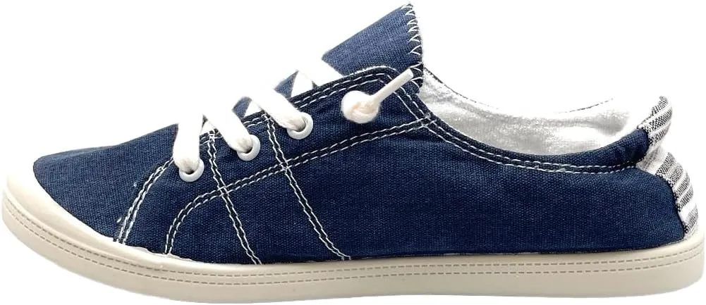Women Slip-On Linen Canvas Lace-Up Fashion Sneaker