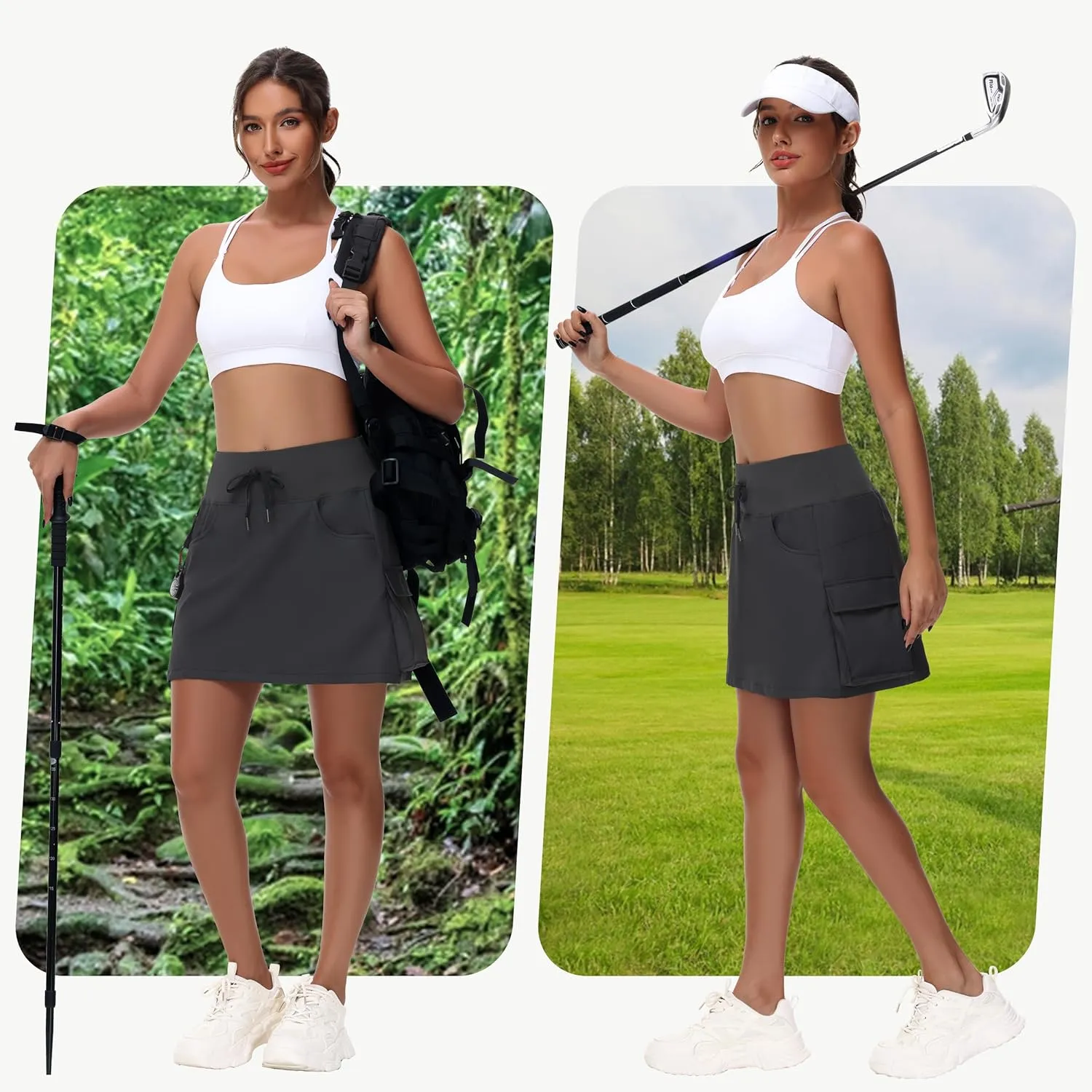 Women's 16" 20" Hiking Cargo Skort Skirt - High Waisted Golf Dressy Casual Workout Sport Skirt with Liner Quick Dry