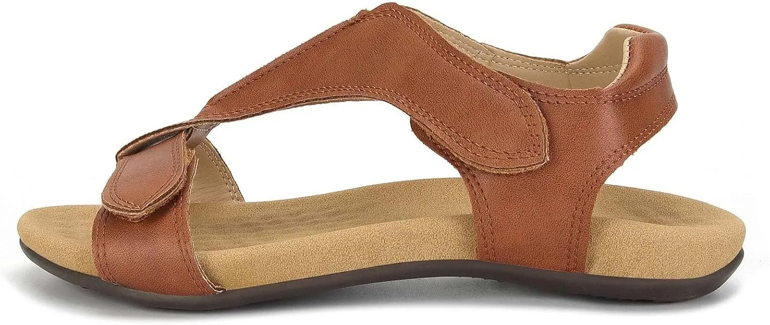 Women's Arch Support Sandals Orthotic Flat Sandals Adjustable Comfort Walking Sandals