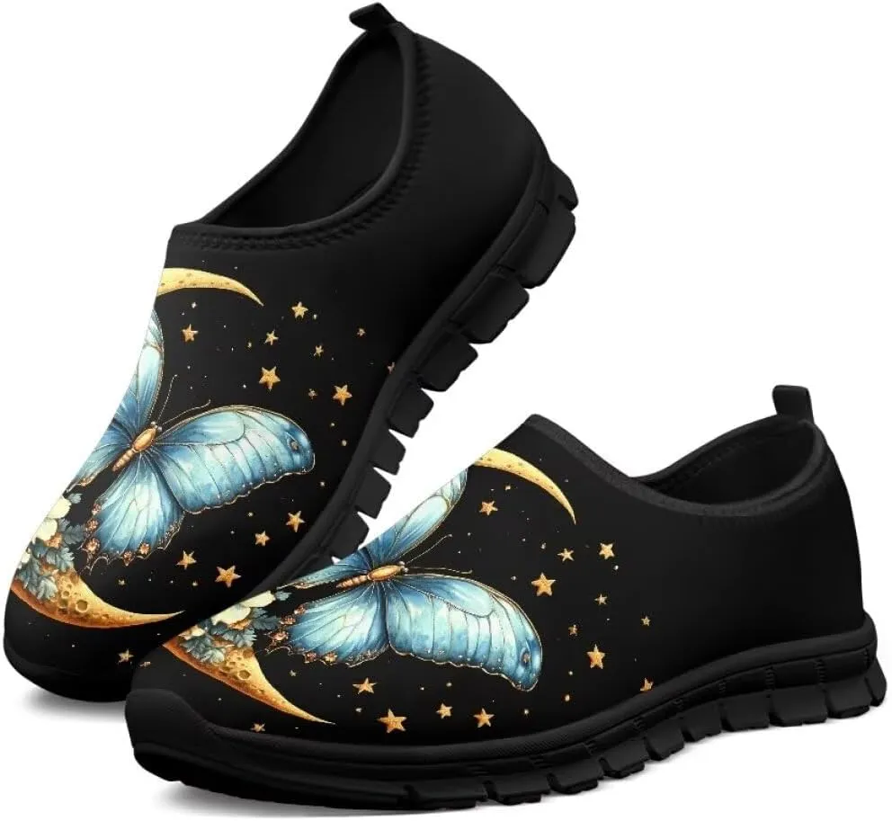 Womens Athletic Shoes Flowers Print Sports Shoes Slip-on Air Mesh Lightweight Sneakers Running Flats