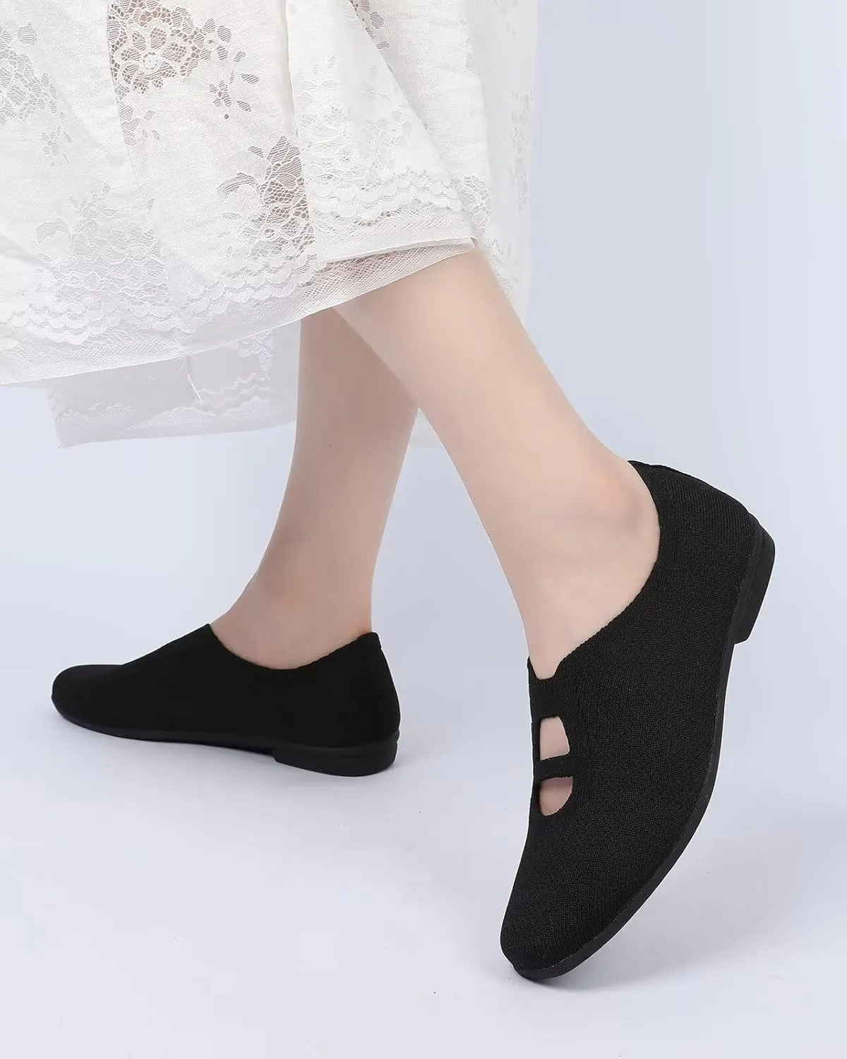 Women's Ballet Flat Knit Dressy Shoes Comfort Walking Work Slip-on Flats Ballerina Office Driving Shoes Low Wedge