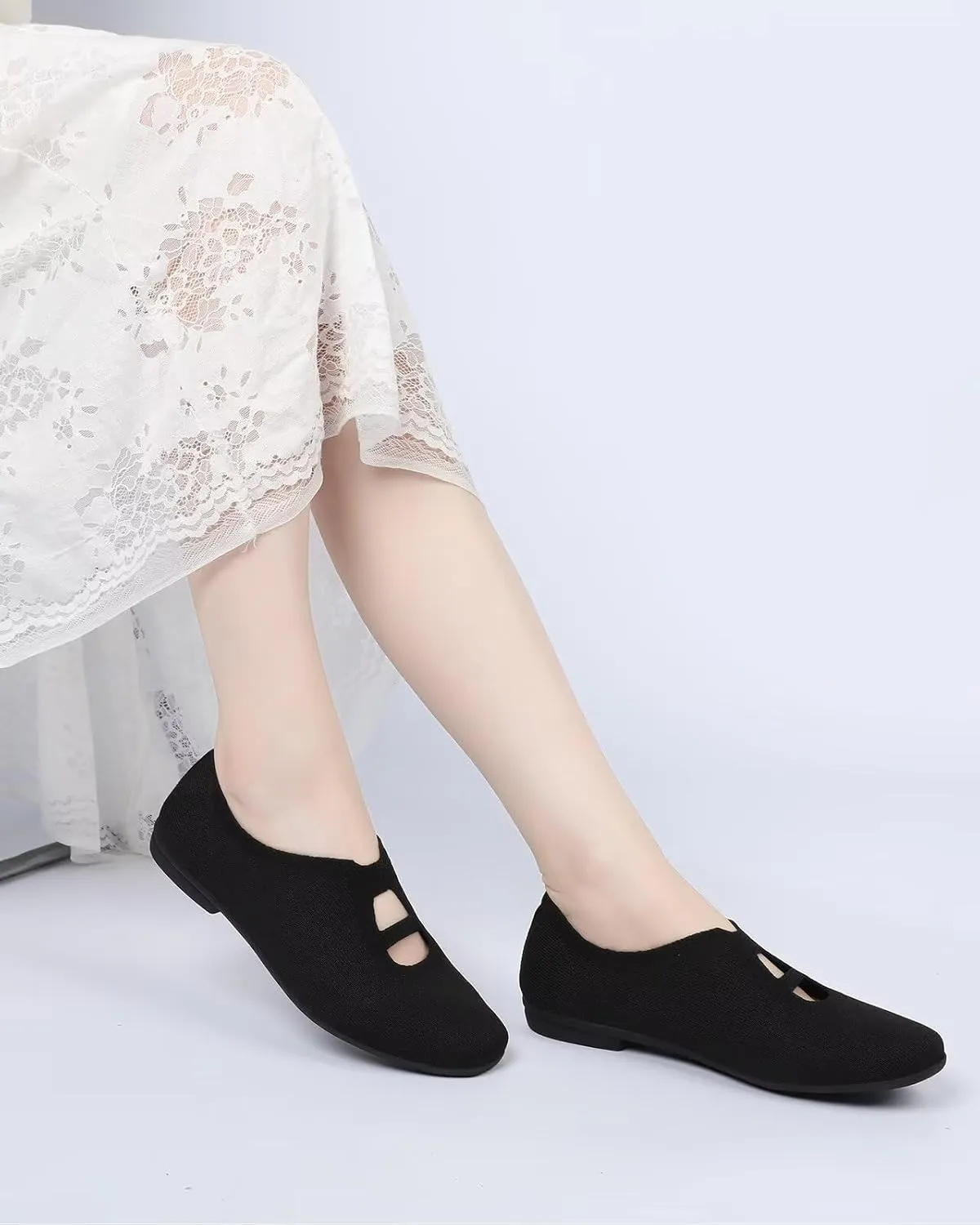 Women's Ballet Flat Knit Dressy Shoes Comfort Walking Work Slip-on Flats Ballerina Office Driving Shoes Low Wedge