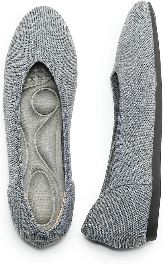 Women's Ballet Flat Knit Round Toe Slip On Walking Comfort Flexible Soft Shoes for Woman Low Wedge