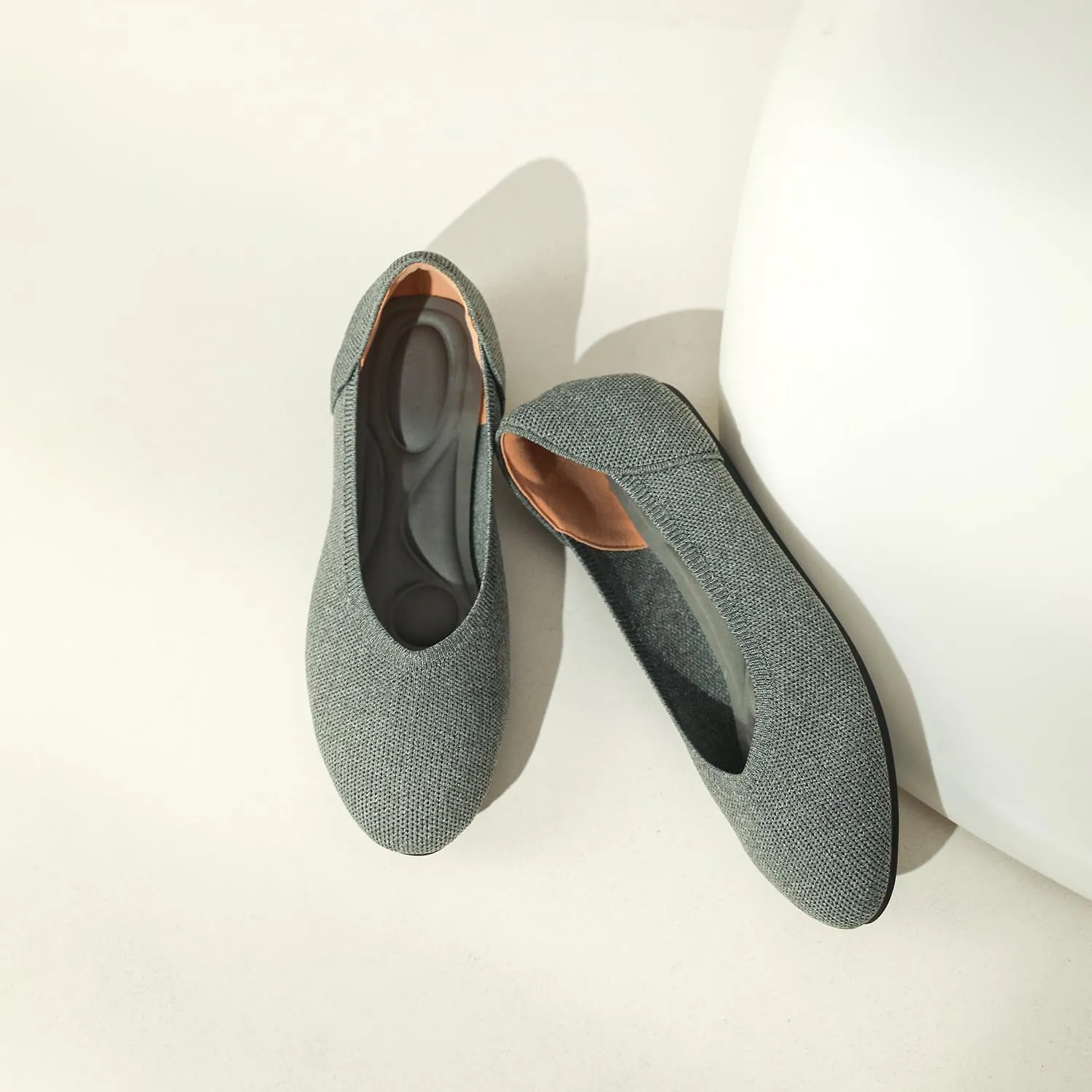 Women's Ballet Flat Knit Round Toe Slip On Walking Comfort Flexible Soft Shoes for Woman Low Wedge