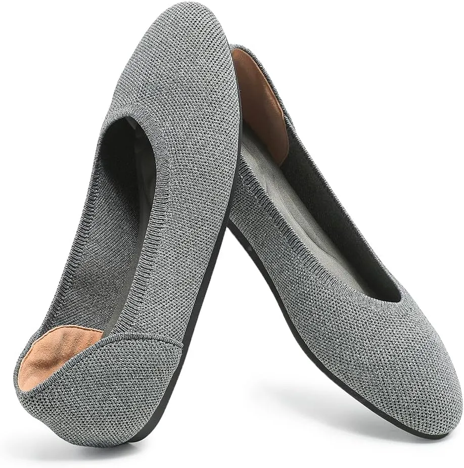 Women's Ballet Flat Knit Round Toe Slip On Walking Comfort Flexible Soft Shoes for Woman Low Wedge