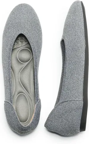 Women's Ballet Flat Knit Round Toe Slip On Walking Comfort Flexible Soft Shoes for Woman Low Wedge