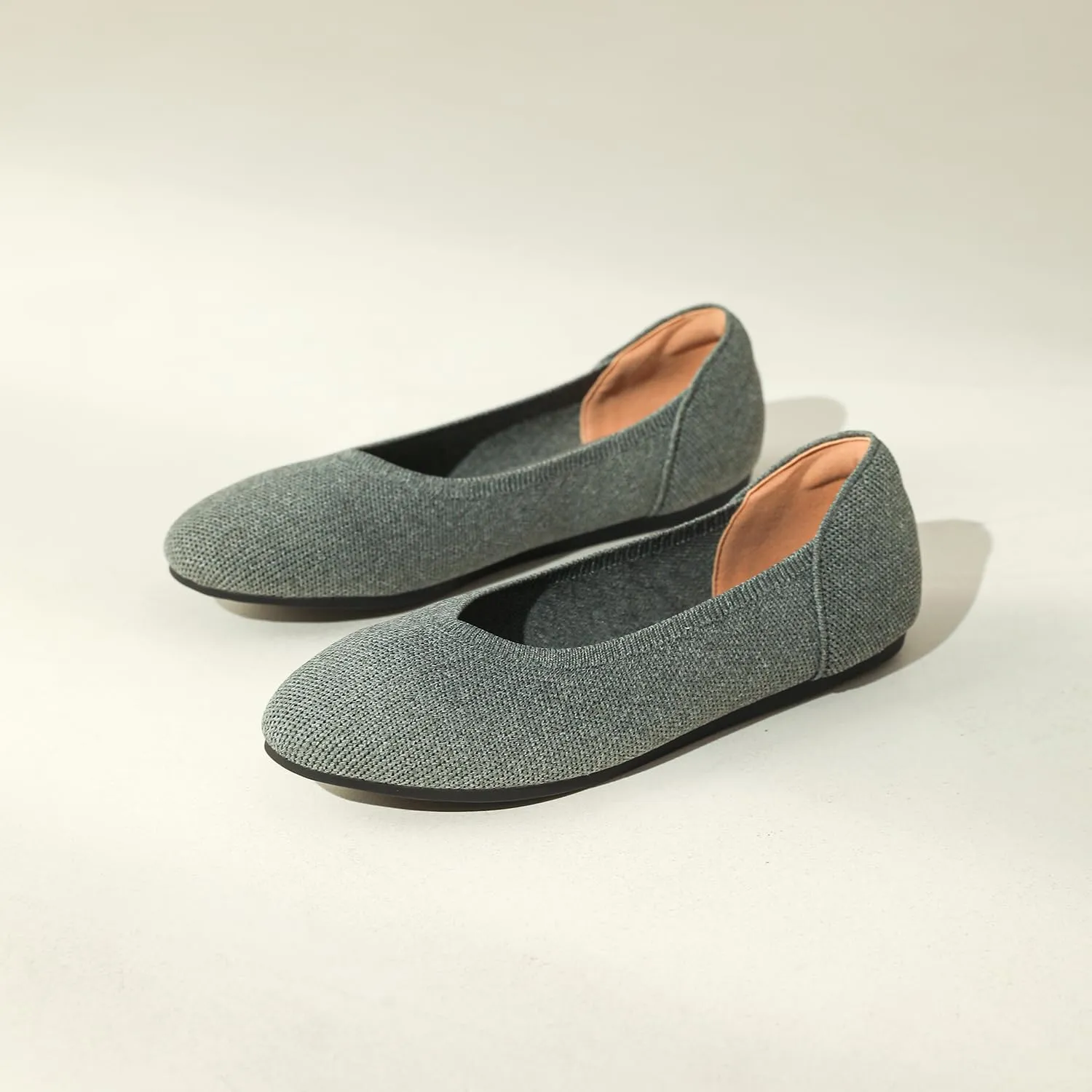 Women's Ballet Flat Knit Round Toe Slip On Walking Comfort Flexible Soft Shoes for Woman Low Wedge