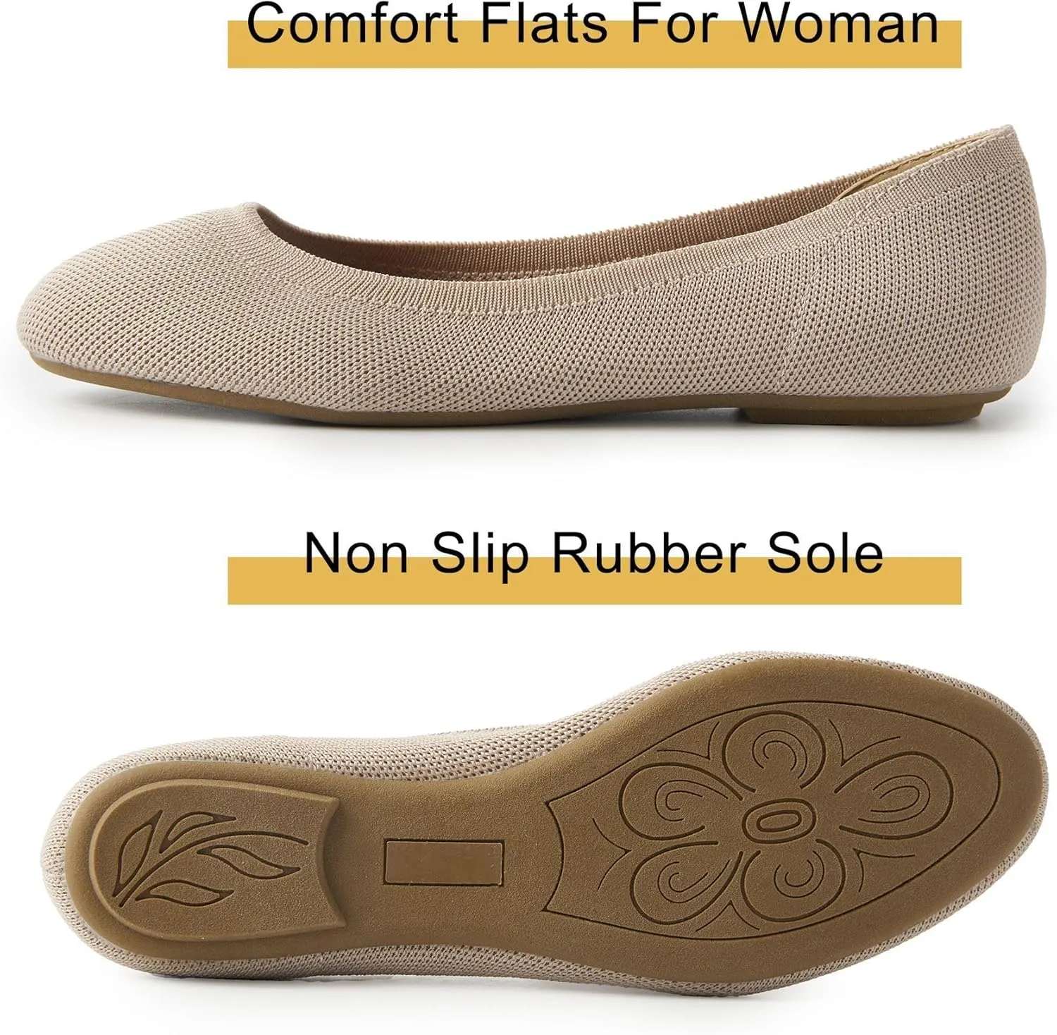 Women's Ballet Flats Soft Knit Lightweight Round Toe Slip On Comfort Ballerina Flat Shoes for Walking Low Wedge Soft