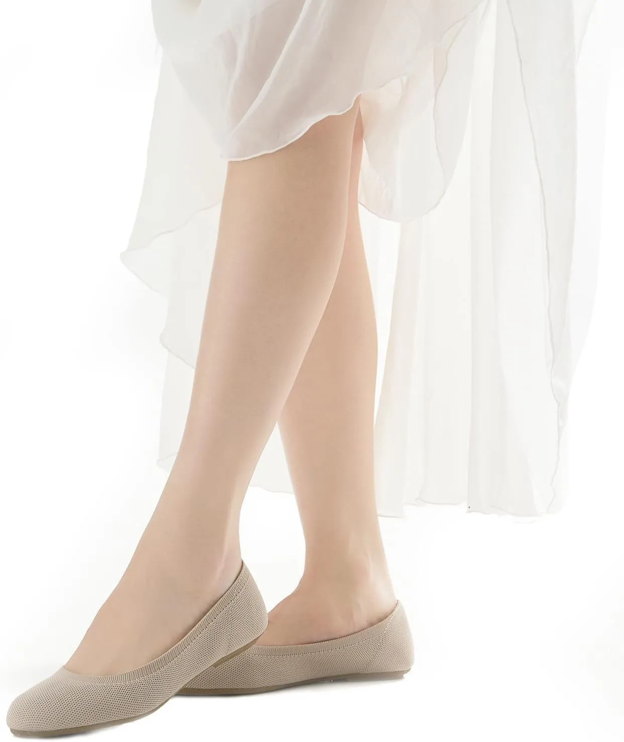 Women's Ballet Flats Soft Knit Lightweight Round Toe Slip On Comfort Ballerina Flat Shoes for Walking Low Wedge Soft