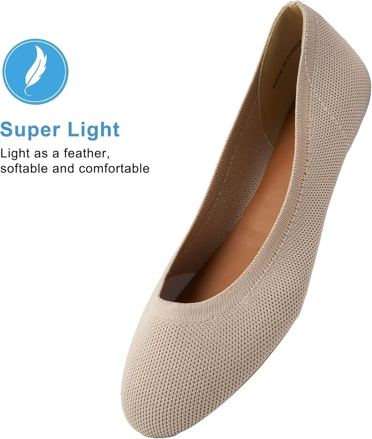 Women's Ballet Flats Soft Knit Lightweight Round Toe Slip On Comfort Ballerina Flat Shoes for Walking Low Wedge Soft