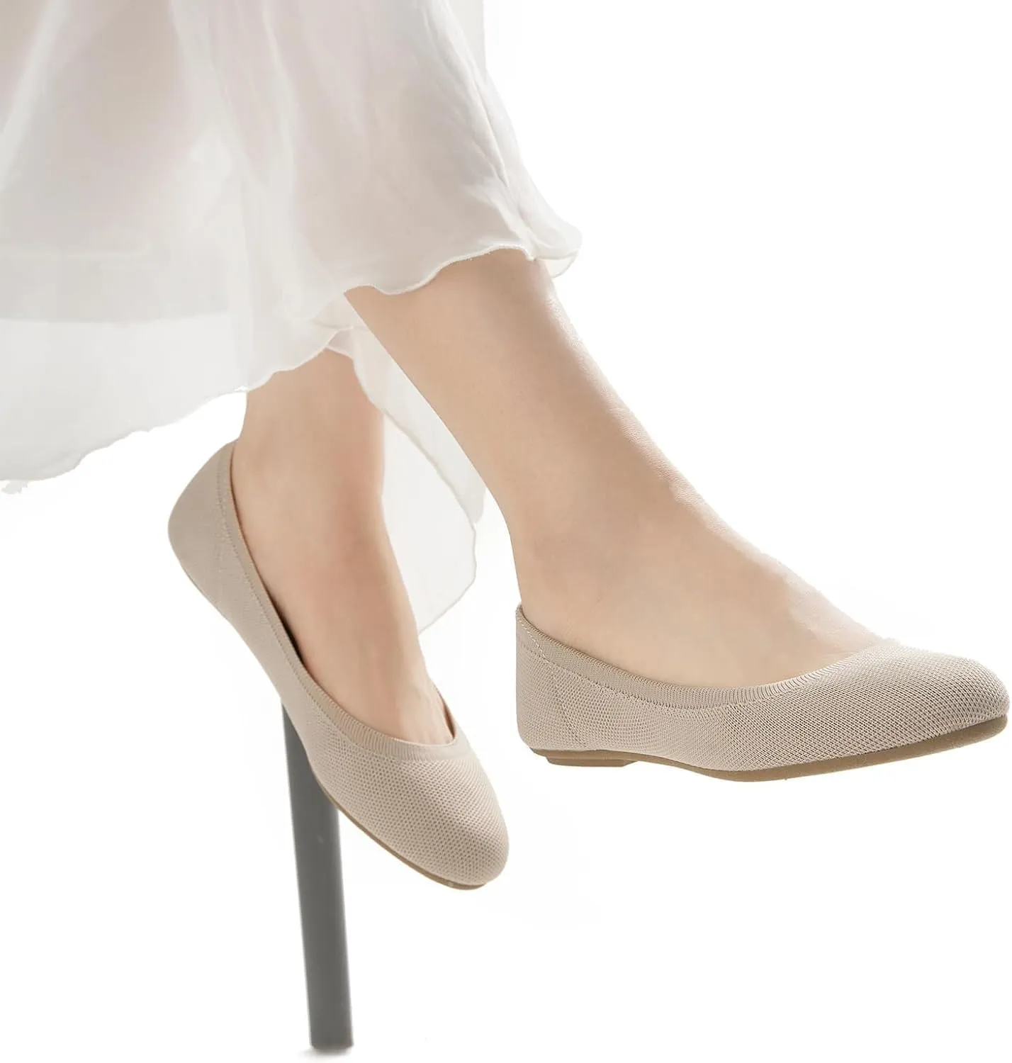 Women's Ballet Flats Soft Knit Lightweight Round Toe Slip On Comfort Ballerina Flat Shoes for Walking Low Wedge Soft
