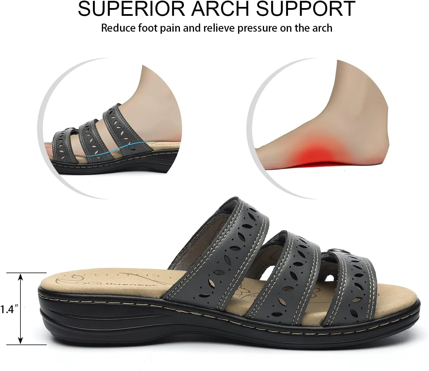 Women's Comfort Leather Slides Lightweight Flat Sandals Cute Slip On Casual Walking Slippers