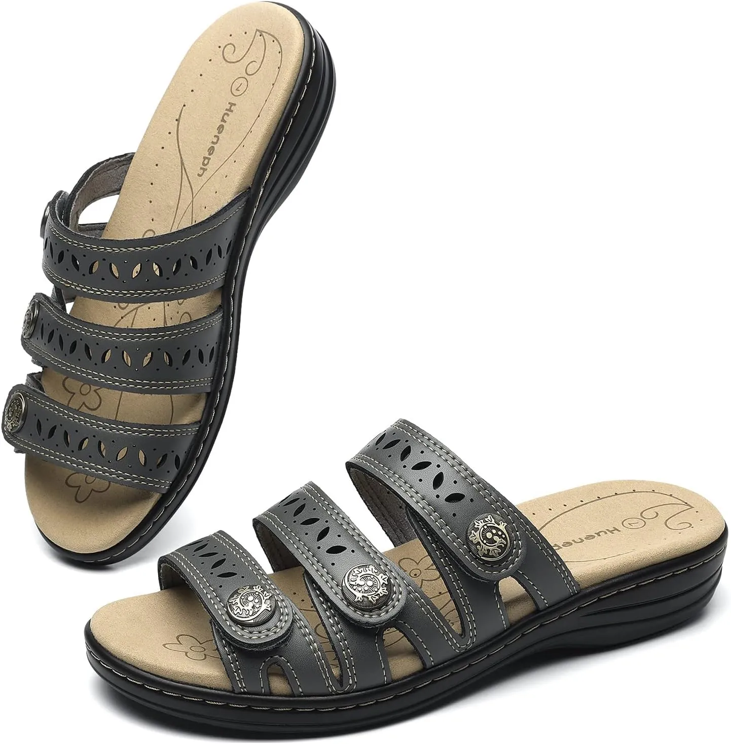 Women's Comfort Leather Slides Lightweight Flat Sandals Cute Slip On Casual Walking Slippers